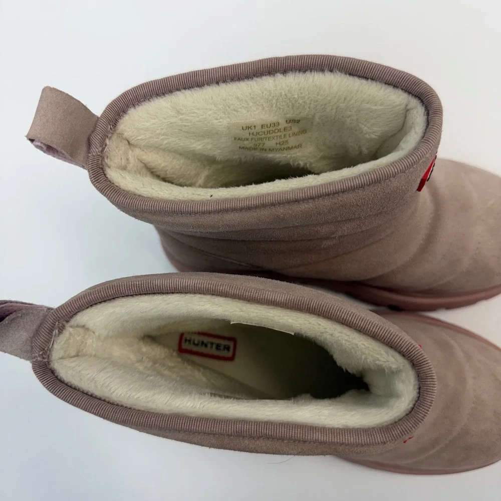 Hunter Kids Wanderer Insulated Suede Snow Boots Pink Faux Fur HJCUDDLE3 Size 2